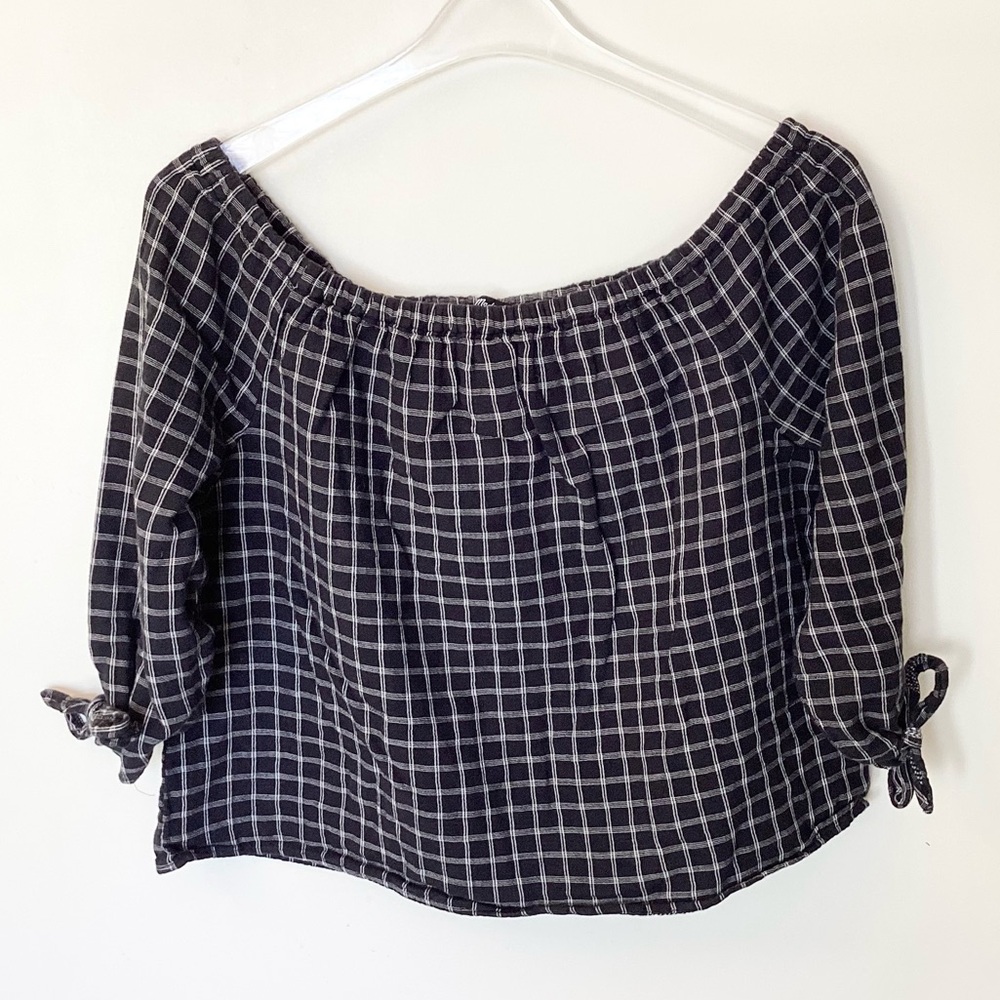 Madewell 100% Cotton Off The Shoulder Plaid Top - Black - S